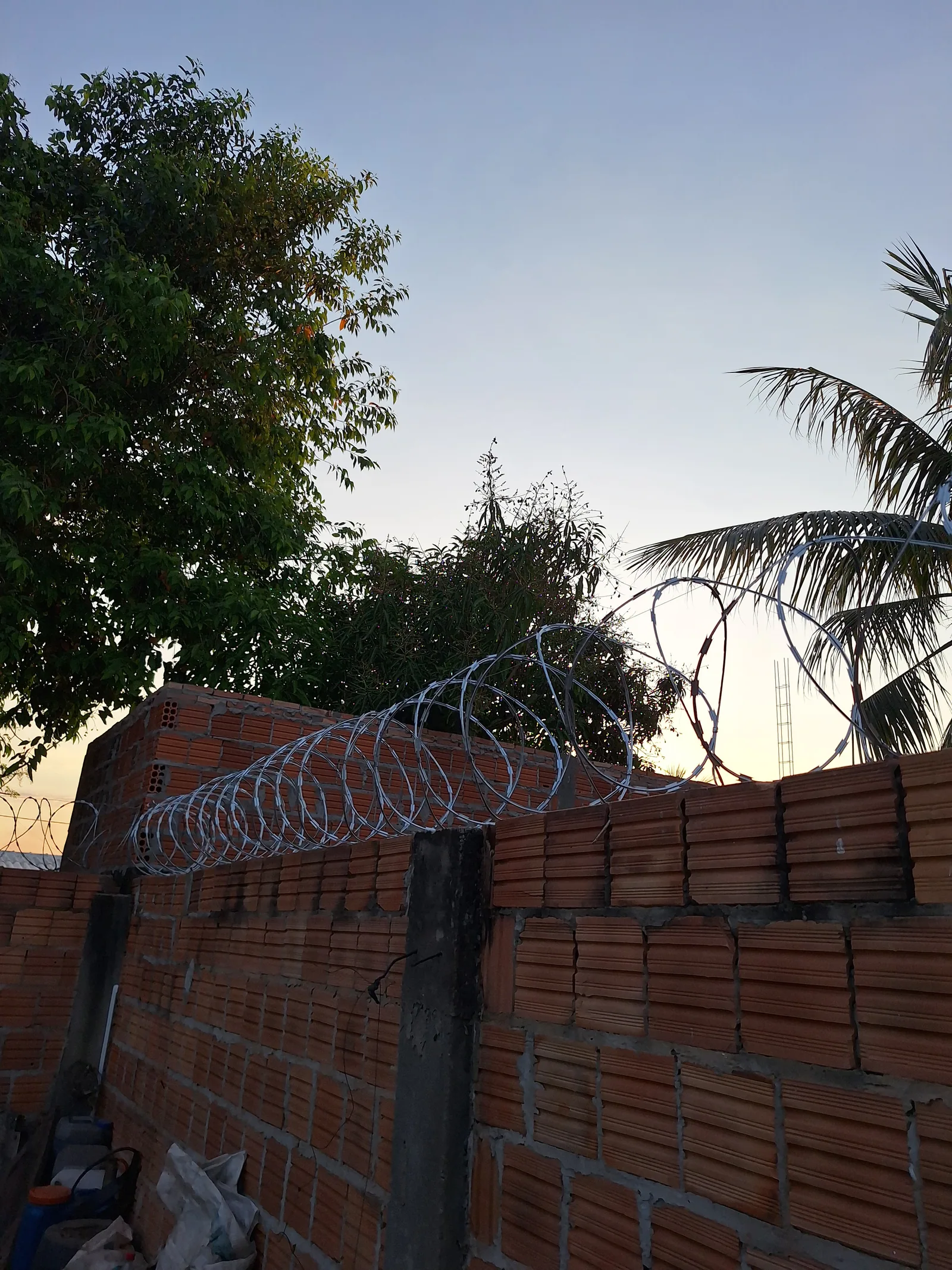 Concertina em muro de tijolo — proteção perimetral